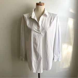 Magaschoni White Cotton Collared Draped Shirt Tunic Blouse Avante Garde Large